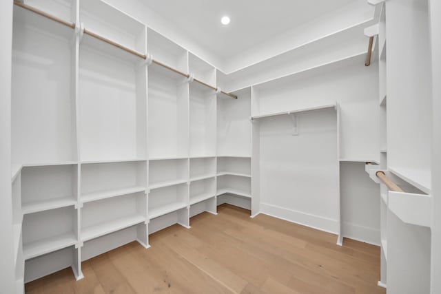 spacious closet with light hardwood / wood-style flooring