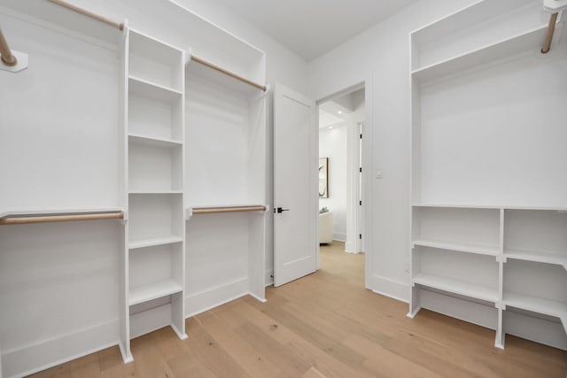 spacious closet with light hardwood / wood-style floors