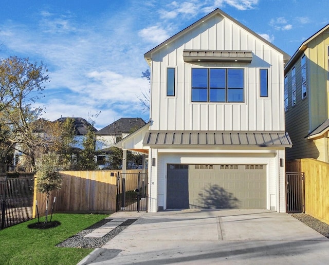 modern farmhouse with a garage