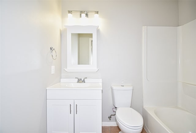 full bathroom with vanity, tile patterned flooring, shower / washtub combination, and toilet