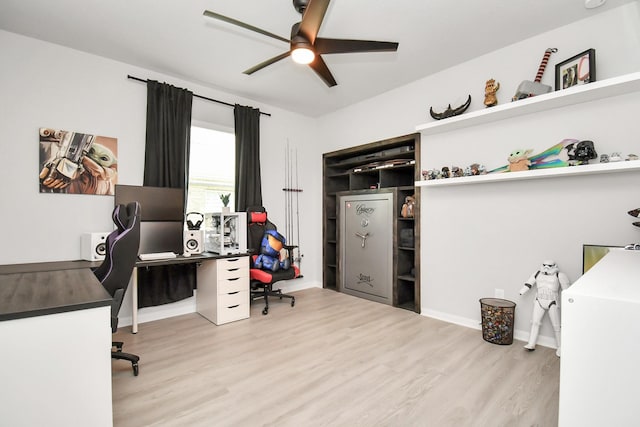 office space with ceiling fan and wood-type flooring