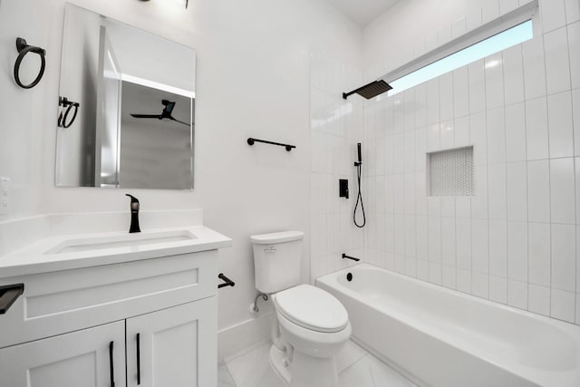 full bathroom with toilet, vanity, tiled shower / bath, and tile patterned flooring