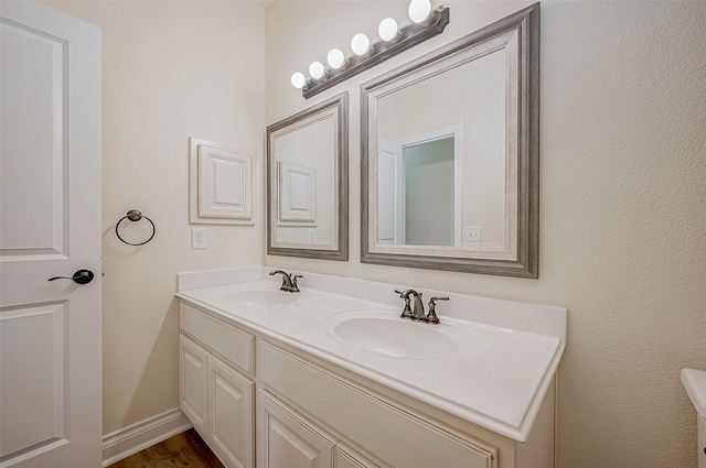 bathroom with vanity and wood-type flooring