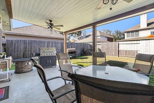 view of patio / terrace featuring ceiling fan and area for grilling