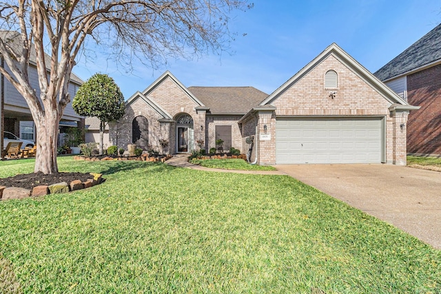 view of front of home featuring a garage and a front lawn