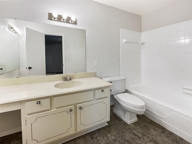 full bathroom featuring toilet, tub / shower combination, and vanity