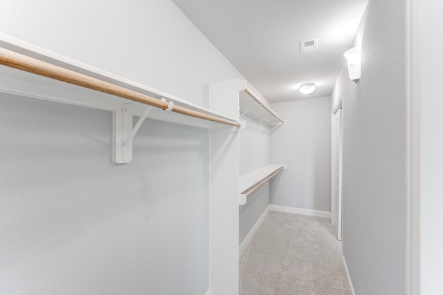 spacious closet with light carpet