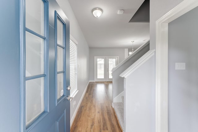 foyer entrance featuring wood-type flooring and french doors