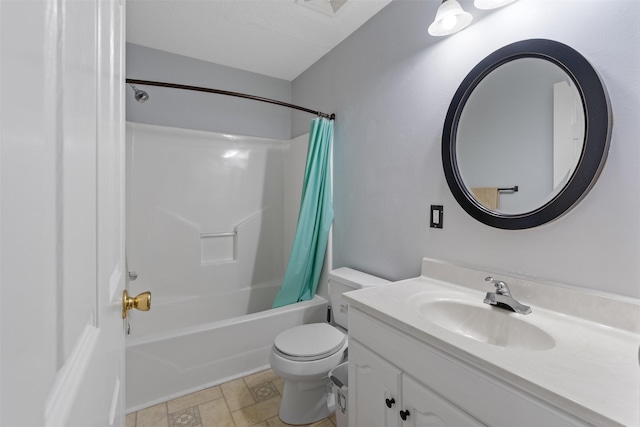 full bathroom with vanity, toilet, and shower / bath combo with shower curtain