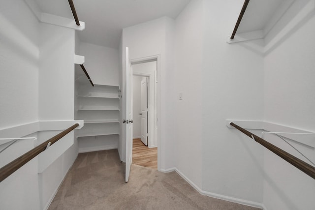 spacious closet with light carpet