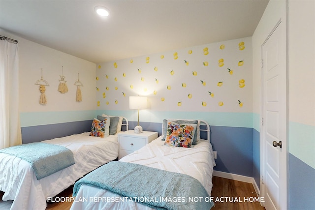 bedroom featuring recessed lighting, baseboards, and wood finished floors