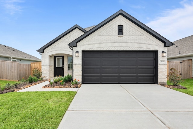 26240 Astral Way, La Marque, TX 77568 - view of front facade with an attached garage, concrete driveway, and stone siding