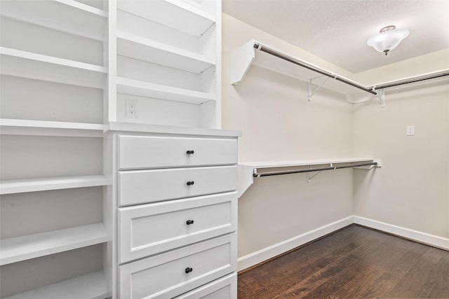 spacious closet with dark hardwood / wood-style floors