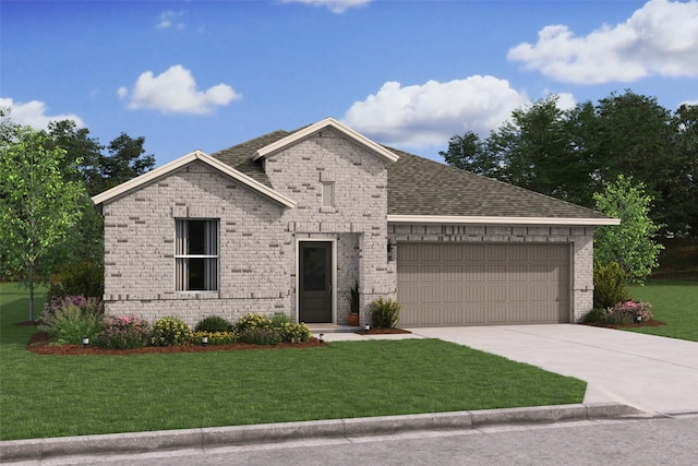 view of front of house with a garage and a front yard