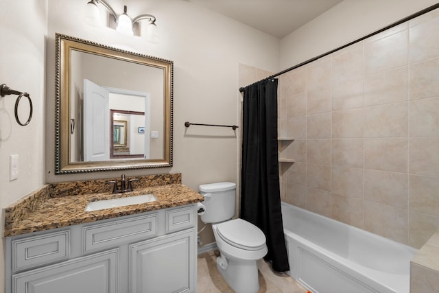 full bathroom with vanity, toilet, and shower / tub combo