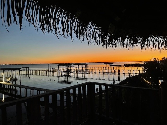 view of dock with a water view