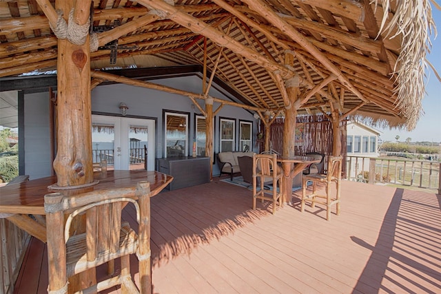 wooden terrace with french doors