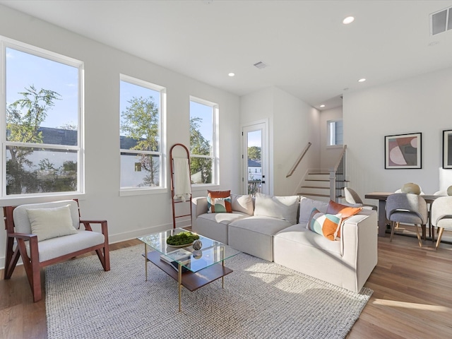 living room with hardwood / wood-style flooring