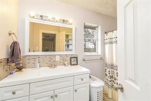 bathroom with backsplash and vanity