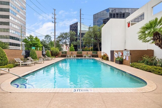 view of swimming pool featuring a patio