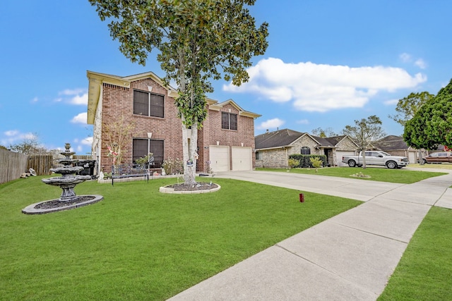 view of front facade featuring a garage and a front lawn