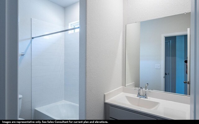 2476 Fairway Harbor Dr, Katy, TX 77493 - bathroom with toilet, vanity, shower / bath combination, and a textured wall