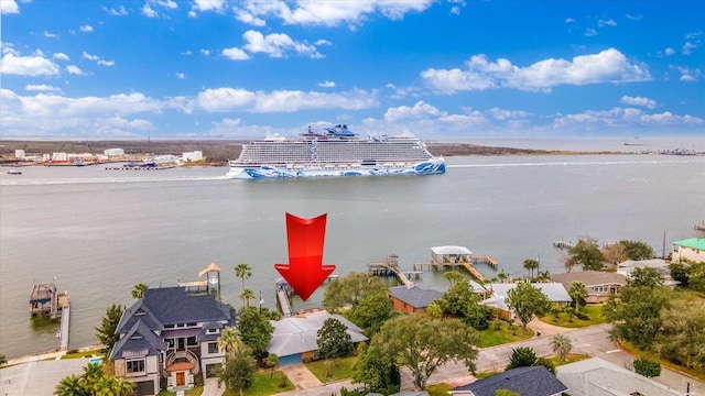 aerial view featuring a water view