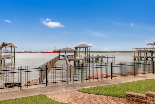 dock area featuring a water view