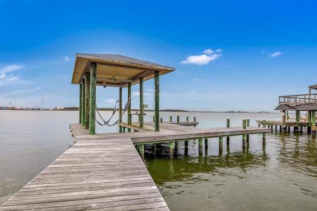 dock area featuring a water view