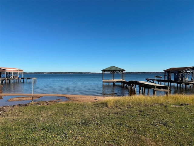 dock area with a water view