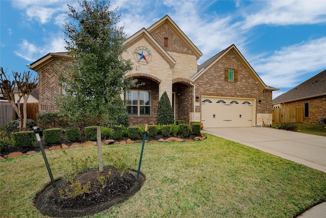 view of front facade with a garage and a front yard