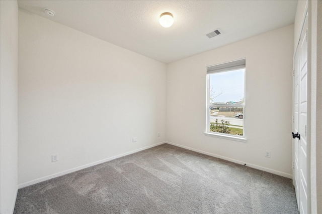 spare room with carpet and a textured ceiling