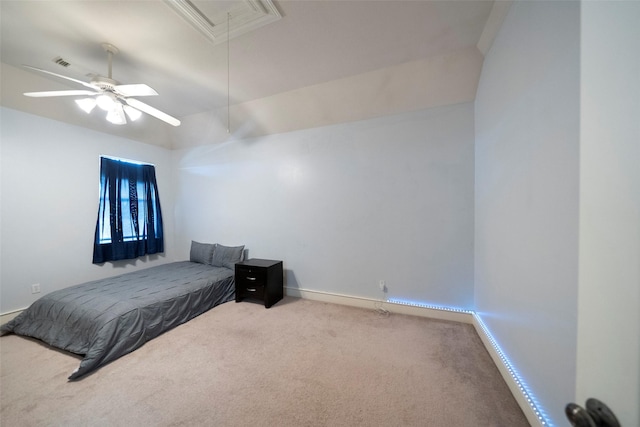 bedroom featuring ceiling fan and carpet flooring