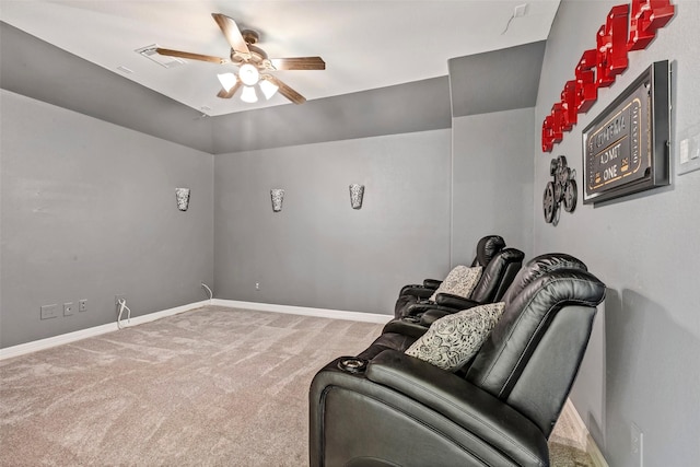 interior space with carpet floors and ceiling fan