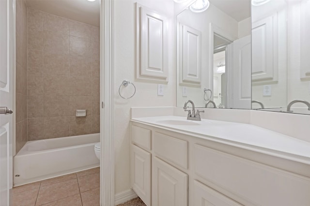 full bathroom with tile patterned flooring, vanity, toilet, and tiled shower / bath