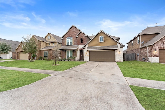 craftsman-style house featuring a front lawn and a garage