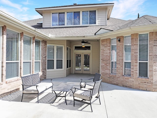 view of patio / terrace with french doors and ceiling fan