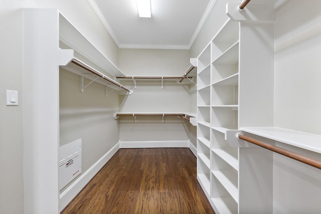 spacious closet with dark wood-type flooring