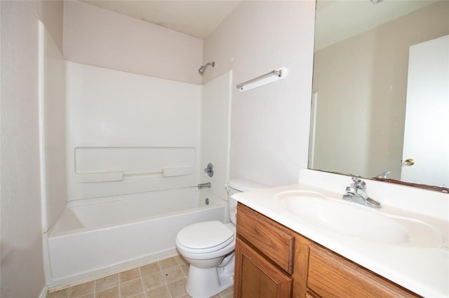 full bathroom featuring toilet, vanity, and shower / washtub combination