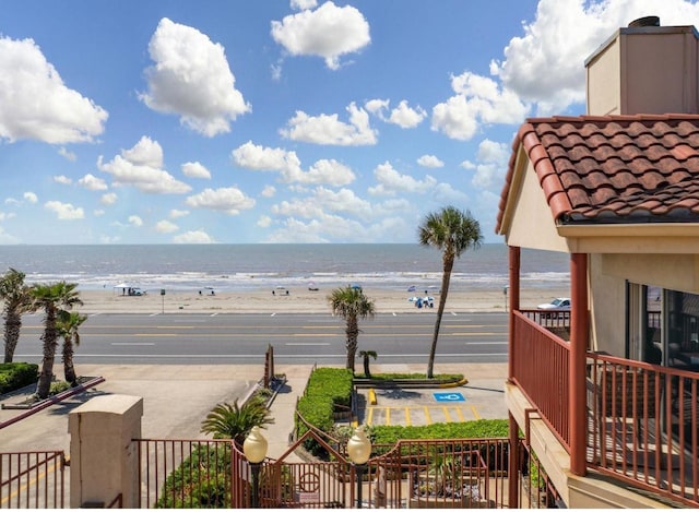 view of water feature featuring a beach view