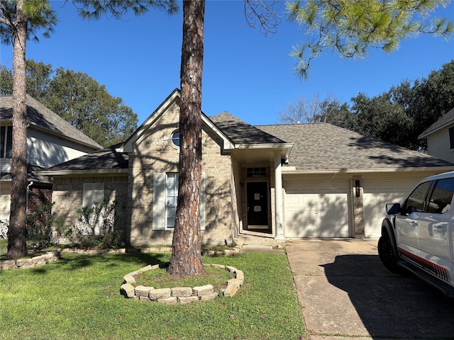 view of front facade with a front lawn and a garage