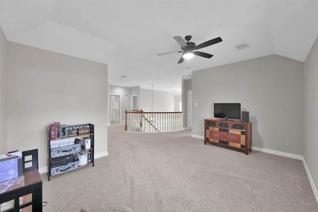 interior space featuring ceiling fan and carpet floors