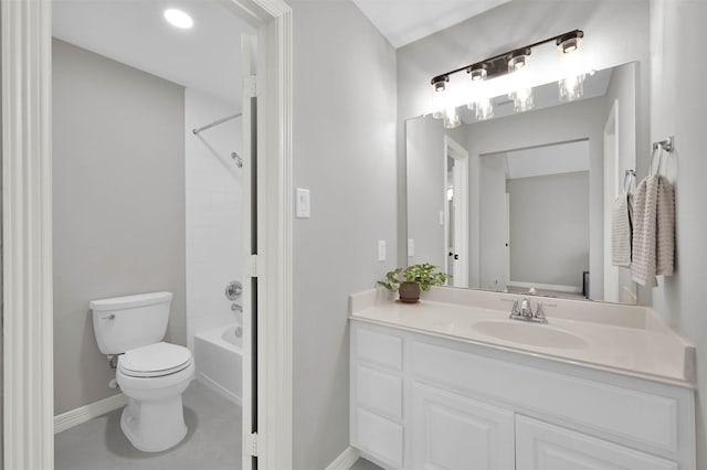 full bathroom featuring toilet, vanity, and shower / tub combination