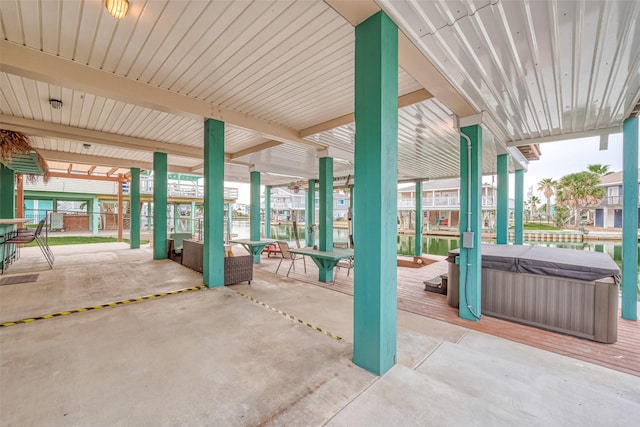 view of patio featuring a hot tub