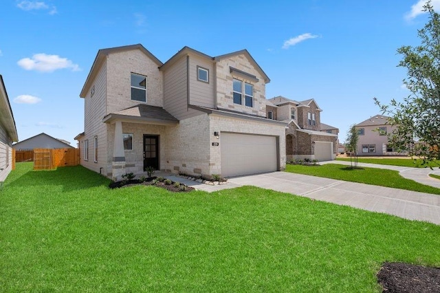 view of front of home with a front lawn and a garage