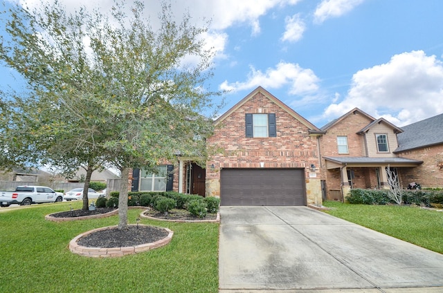 view of front of house featuring a garage and a front lawn