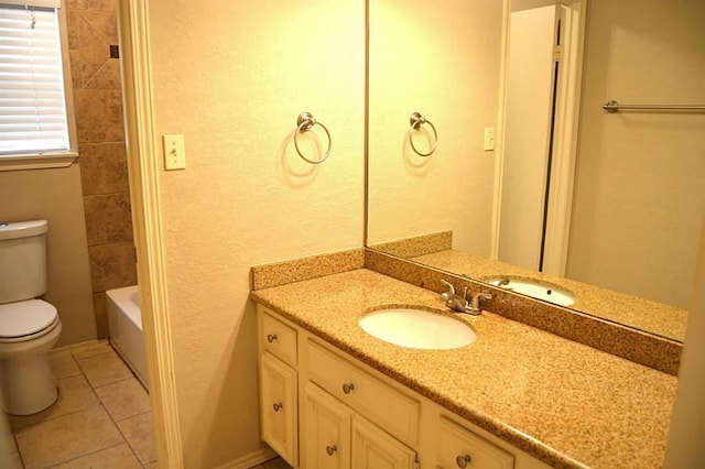 bathroom with tile patterned floors, toilet, and vanity