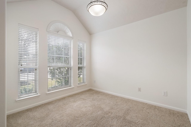 empty room featuring carpet, vaulted ceiling, and a healthy amount of sunlight