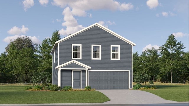 view of front of home with a garage and a front yard