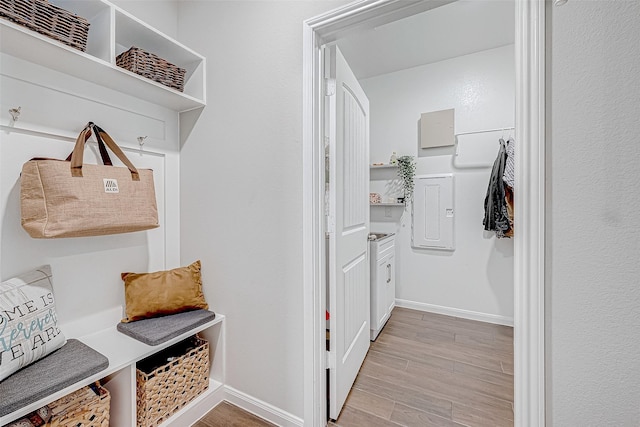 mudroom with light wood-type flooring